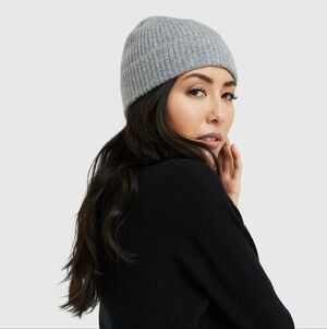 Quince Mongolian Cashmere Ribbed Beanie Light Gray XS/S Unisex